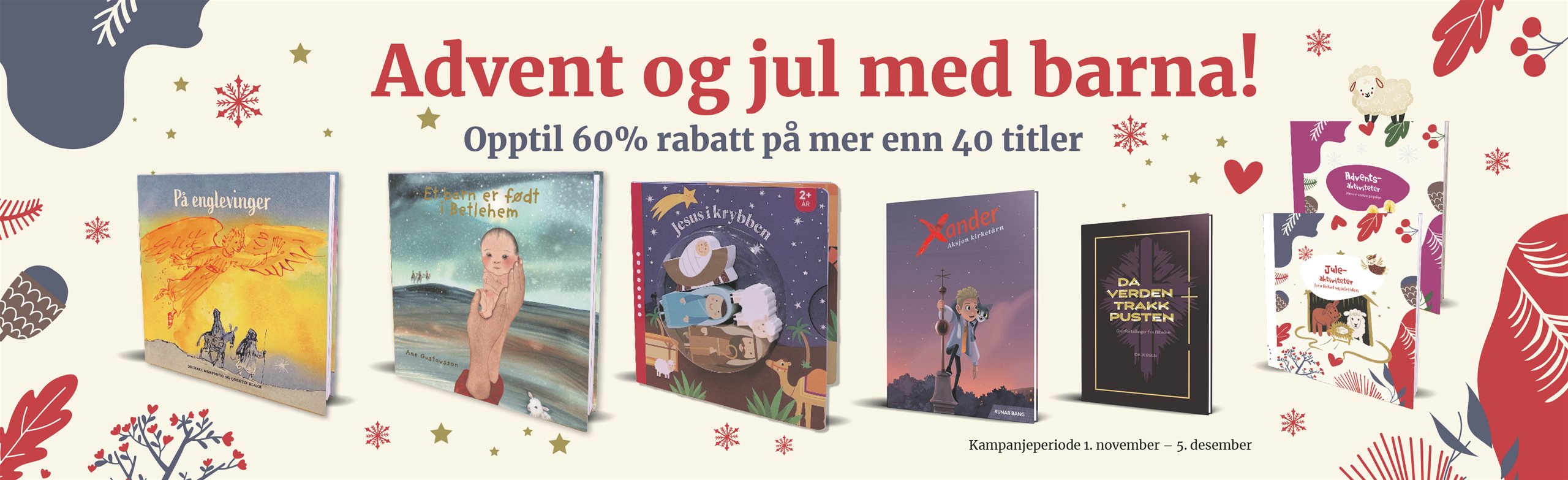 Banner med bilde av barnebøker som er fine å lese i advent og jula