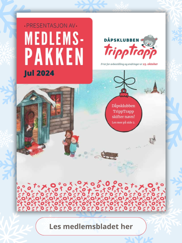 Dette kommer i pakkene før jul (informasjonsblad om innholdet i pakkene fra Dåpsklubben Tripp Trapp)